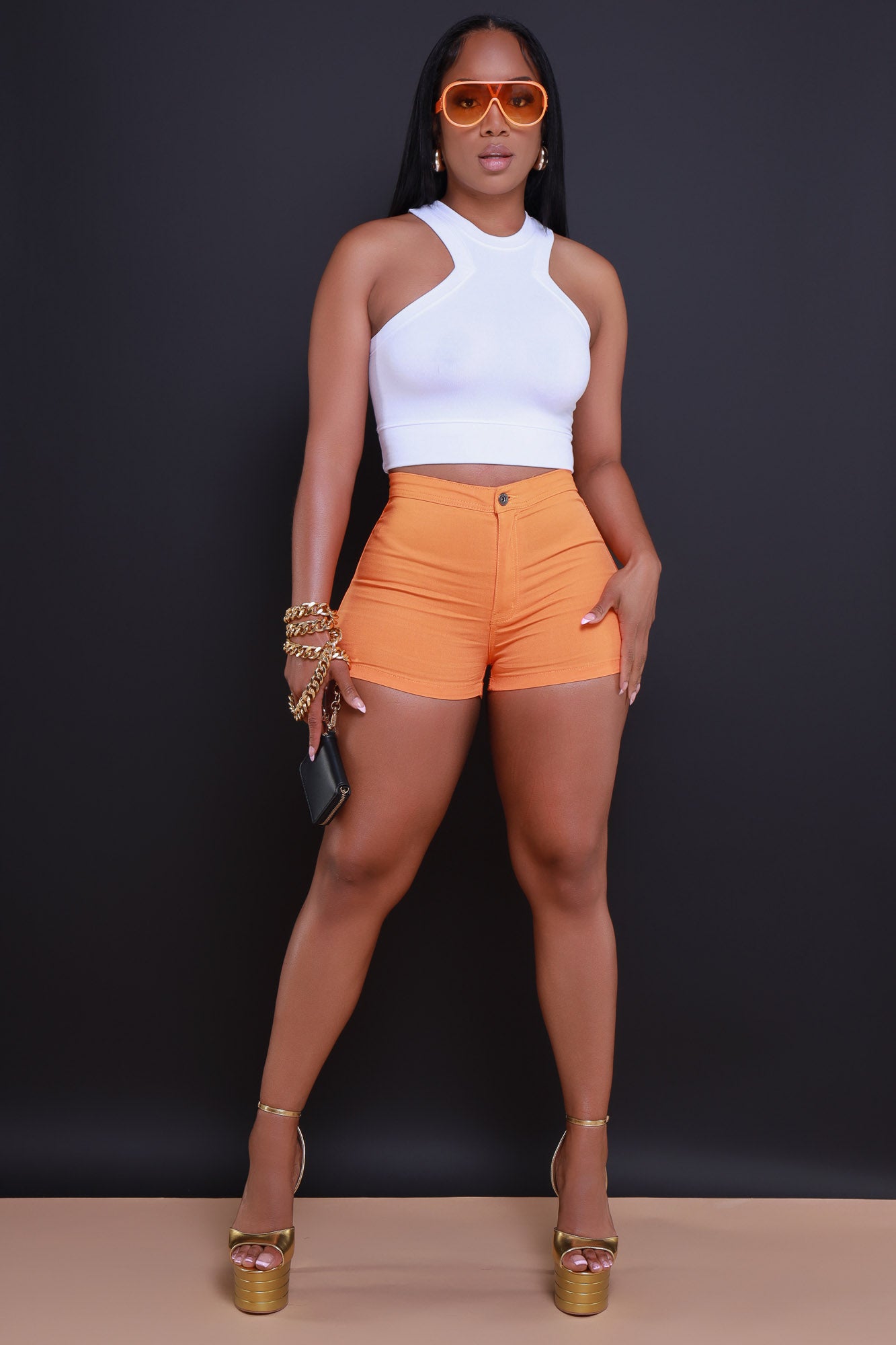 Image of Super Swank High Waist Stretchy Shorts - Neon Orange