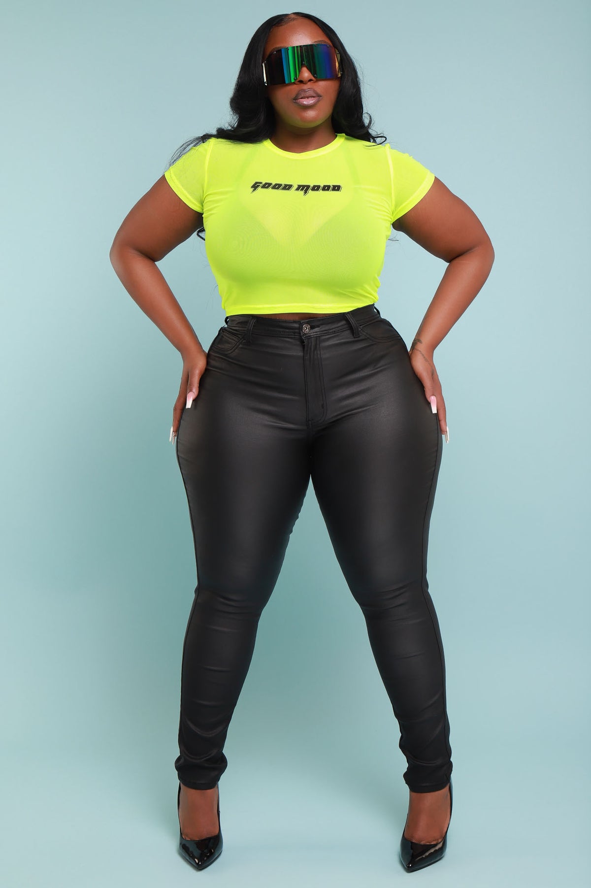 
              Good Mood Graphic Mesh Crop Top - Neon Yellow - Sheila Powers
            