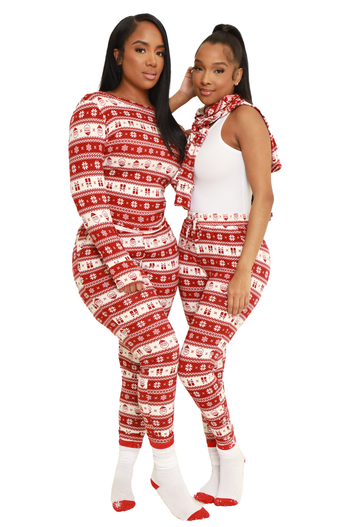 By The Fire Printed Pajama Set - Red - grundigemergencyradio