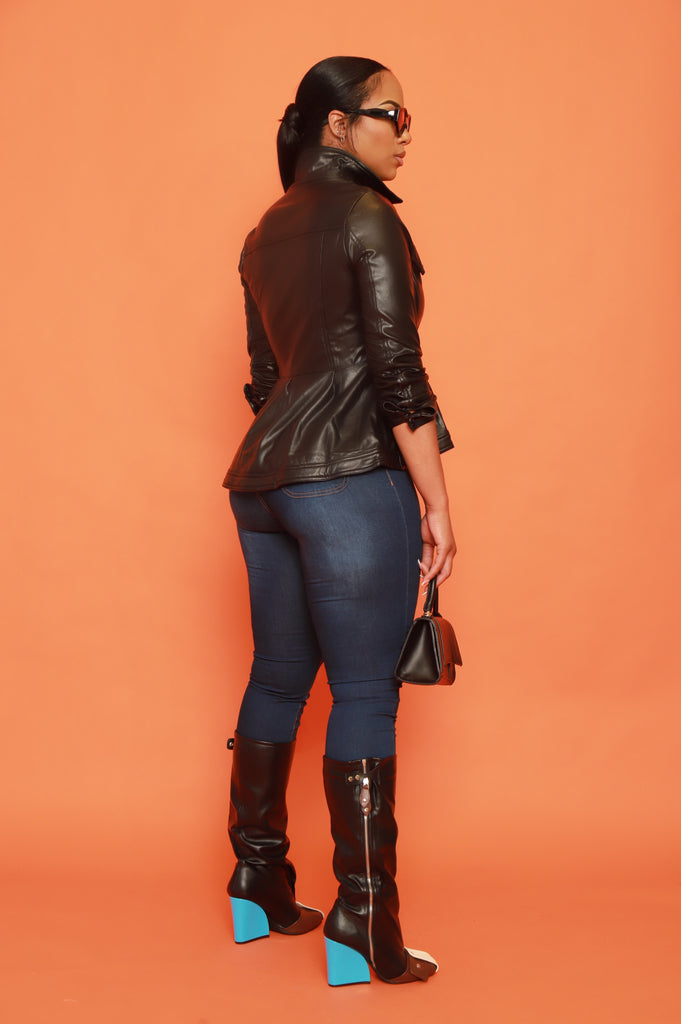 Make It Hot Faux Leather Peplum Jacket - Black - grundigemergencyradio