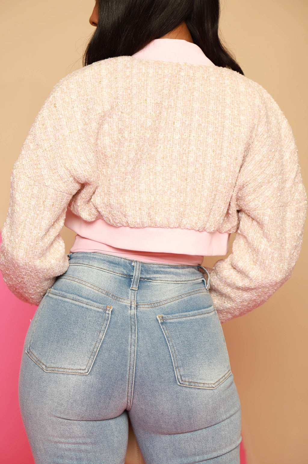 Academy Cropped Tweed Jacket - Pink - grundigemergencyradio