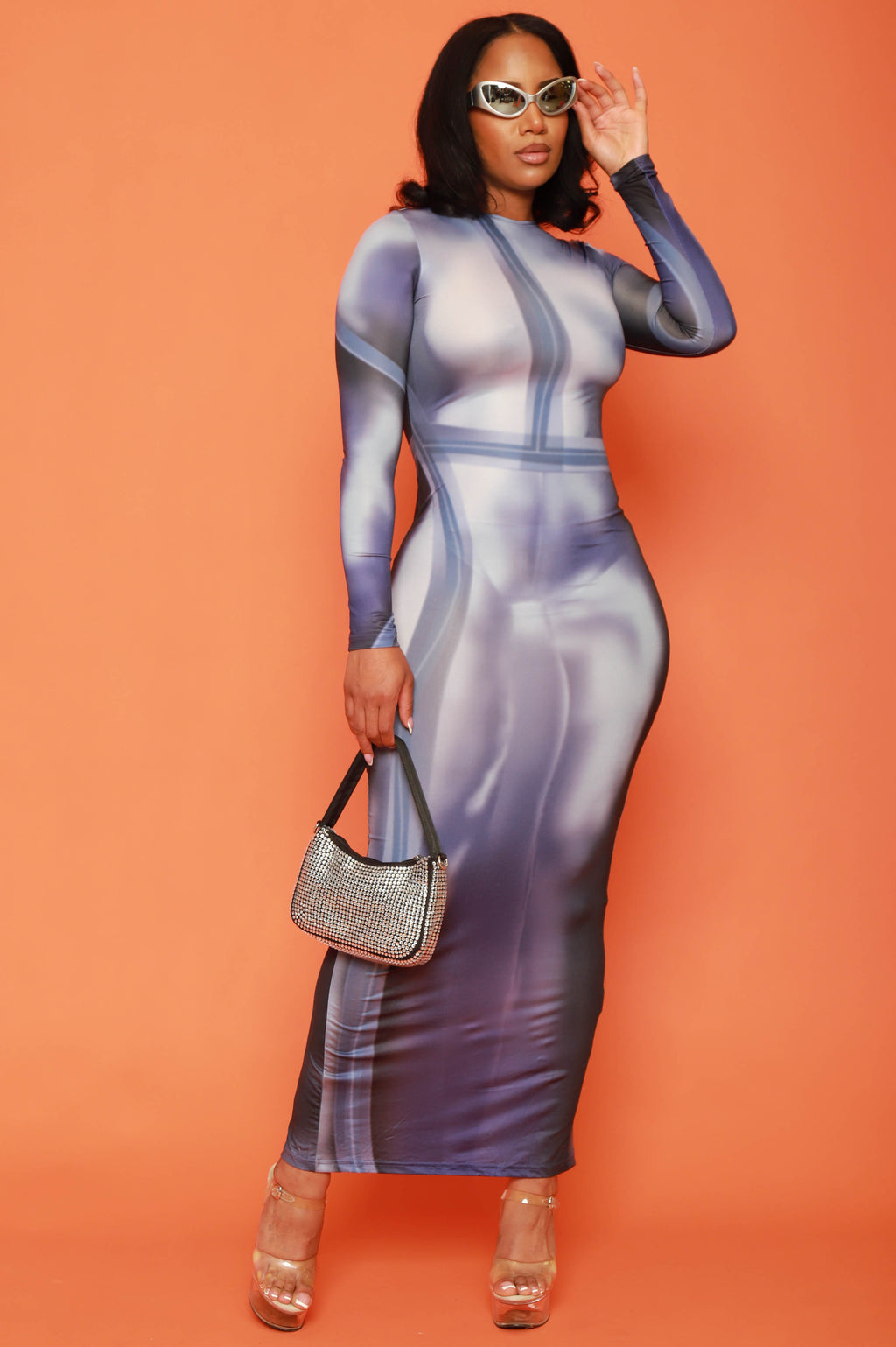 Legacy Graphic Print Maxi Dress - Blue/Grey - grundigemergencyradio