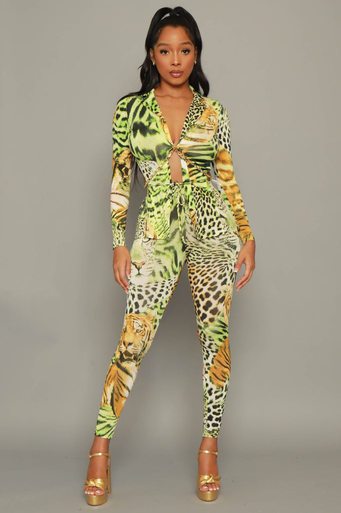 Speak On It Animal Print Leggings Set - Green Multicolor - grundigemergencyradio