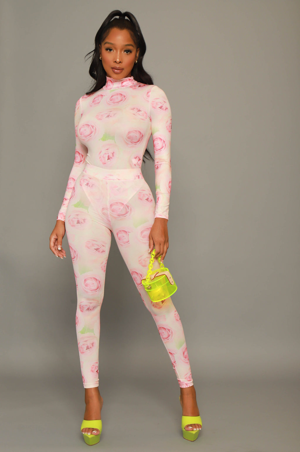 Rosebud Printed Bodysuit Pants Set - White/Pink - grundigemergencyradio