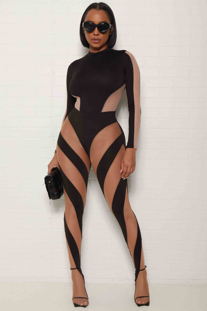 Real For That Mesh Corset Mid Dress - Black