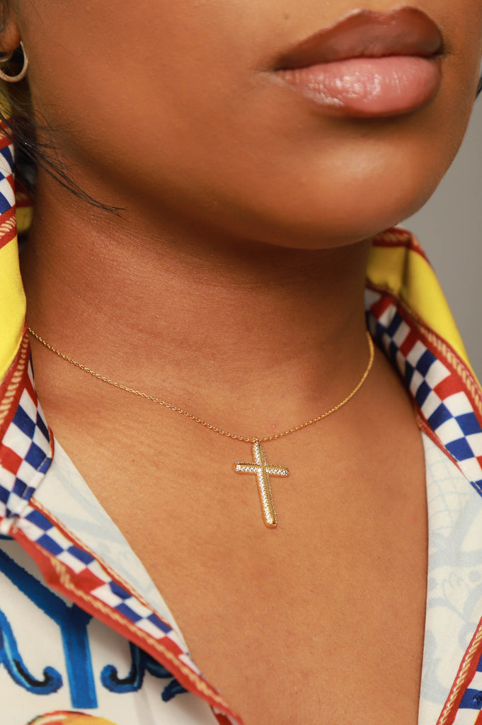 Take Me To Church Jeweled Cross Necklace - Gold - grundigemergencyradio