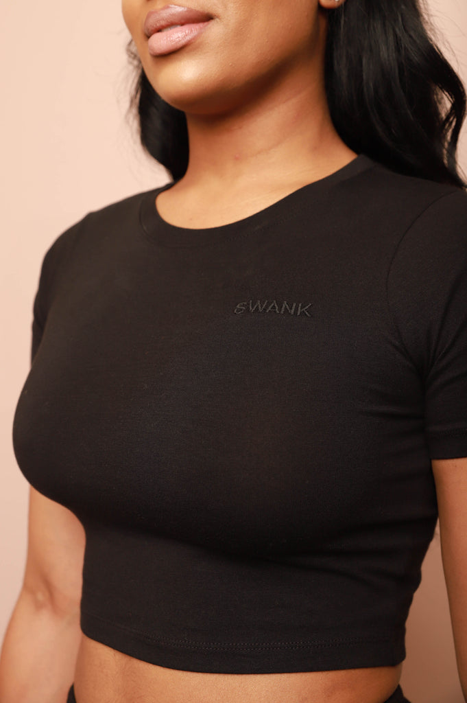 Swank Girls Only Embroidered Cropped T-Shirt - Black - grundigemergencyradio