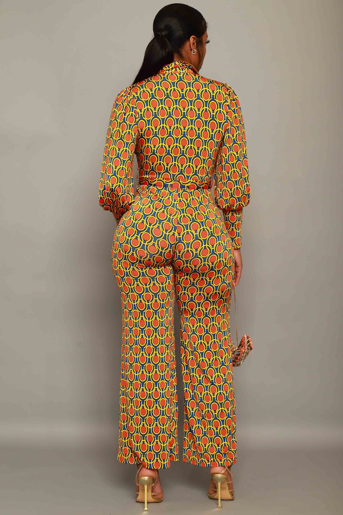 
              Skylit Long Sleeve Printed Jumpsuit - Orange/Royal - grundigemergencyradio
            