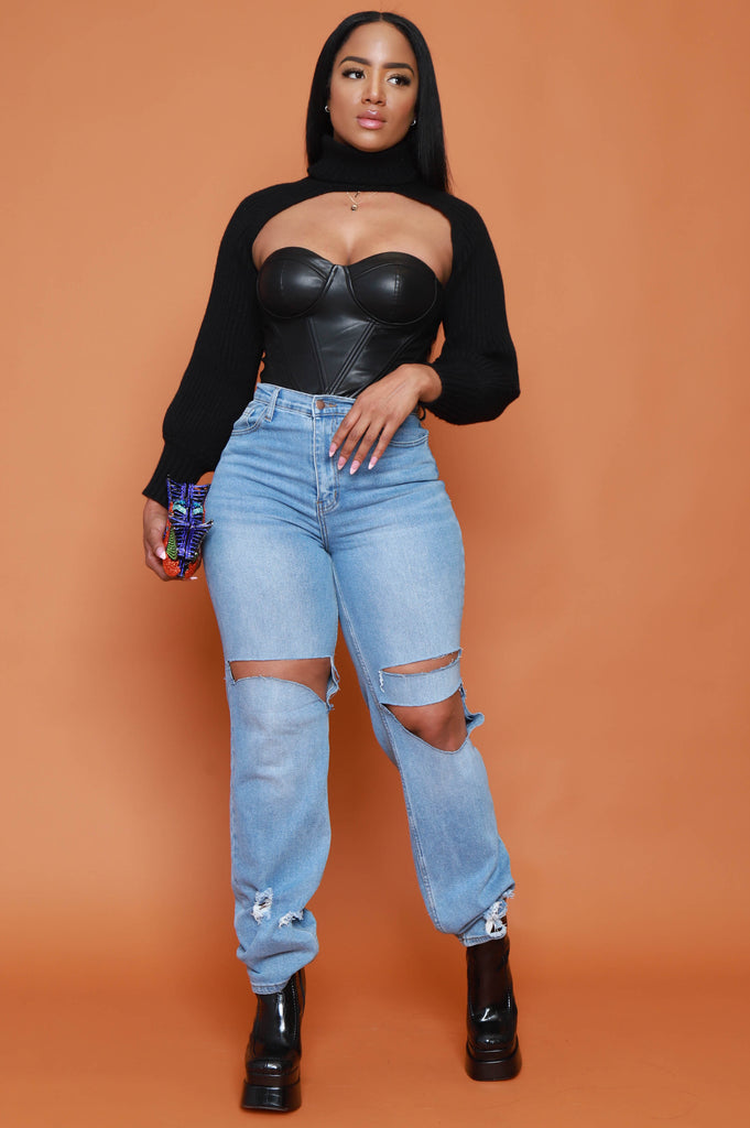 Hit It Off Faux Leather Cropped Corset Top - Black - grundigemergencyradio