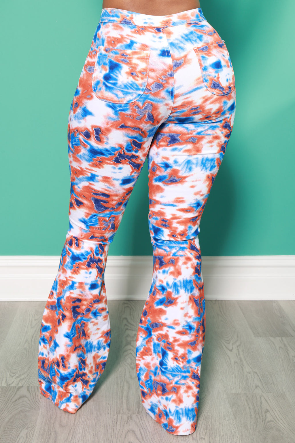 Emotion Tie Dye High Rise Flare Stretchy Jeans - Orange/Blue - grundigemergencyradio