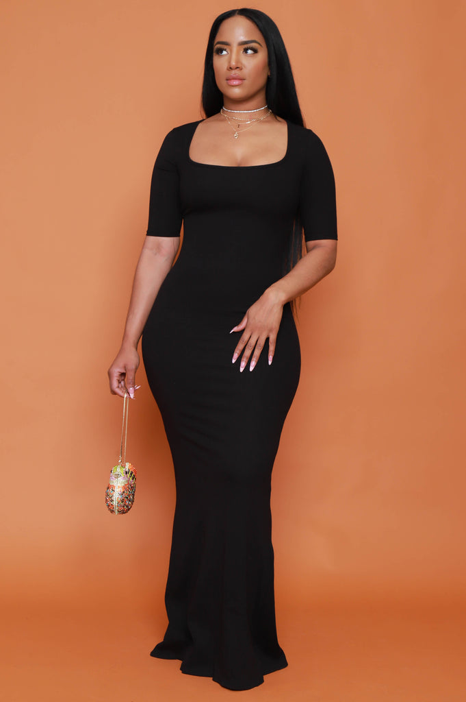 One and Only Mid Sleeve Snatched Maxi Dress - Black - grundigemergencyradio