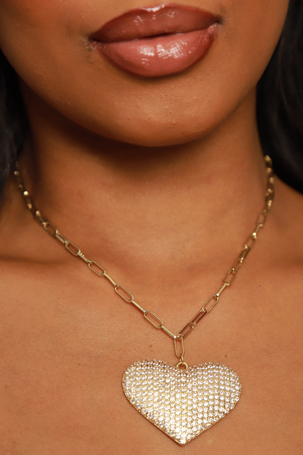 Shape Of You Rhinestone Heart Necklace - Gold - grundigemergencyradio