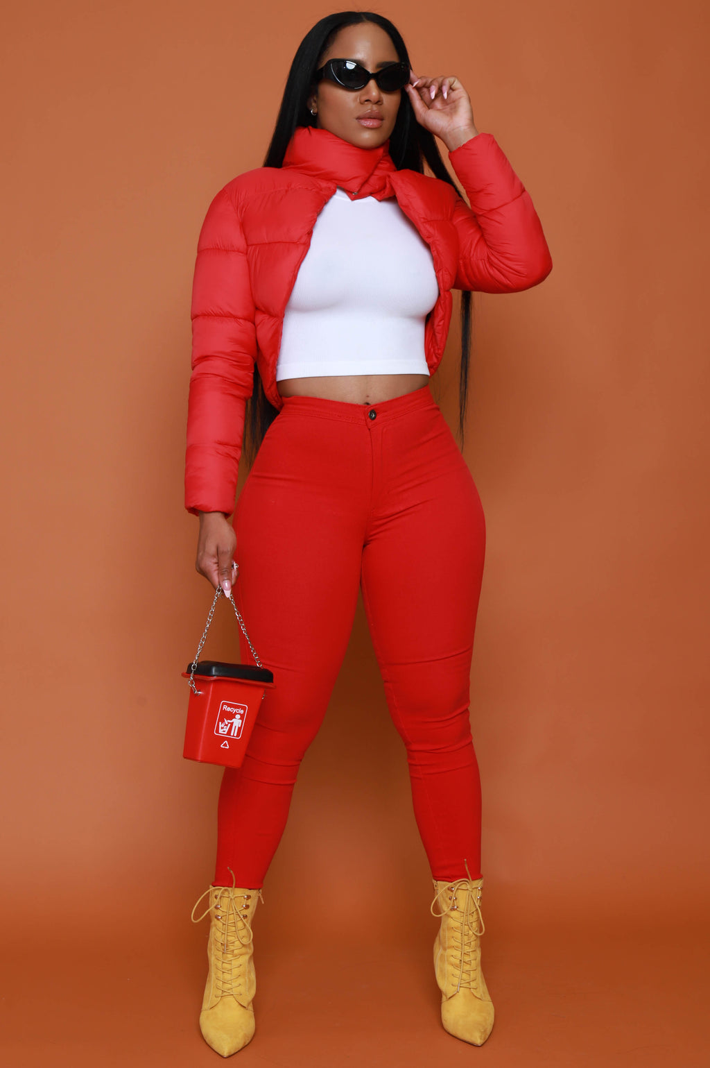 City Girls Cropped Puffer Coat - Red - grundigemergencyradio