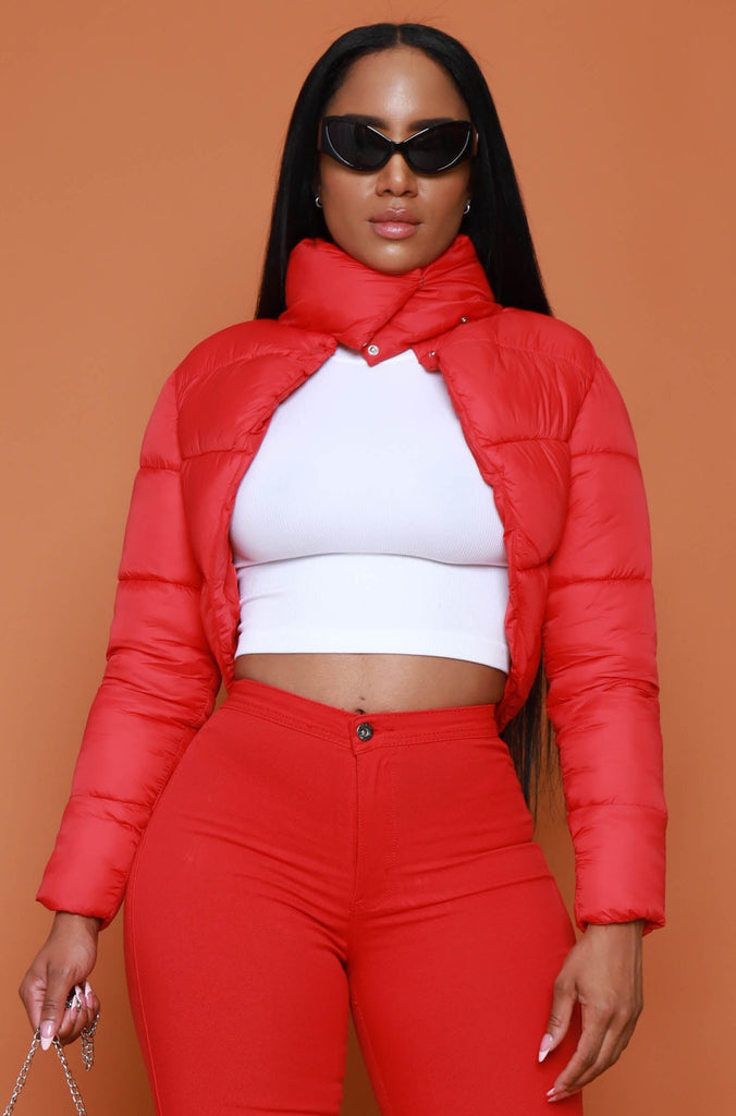 City Girls Cropped Puffer Coat - Red - grundigemergencyradio