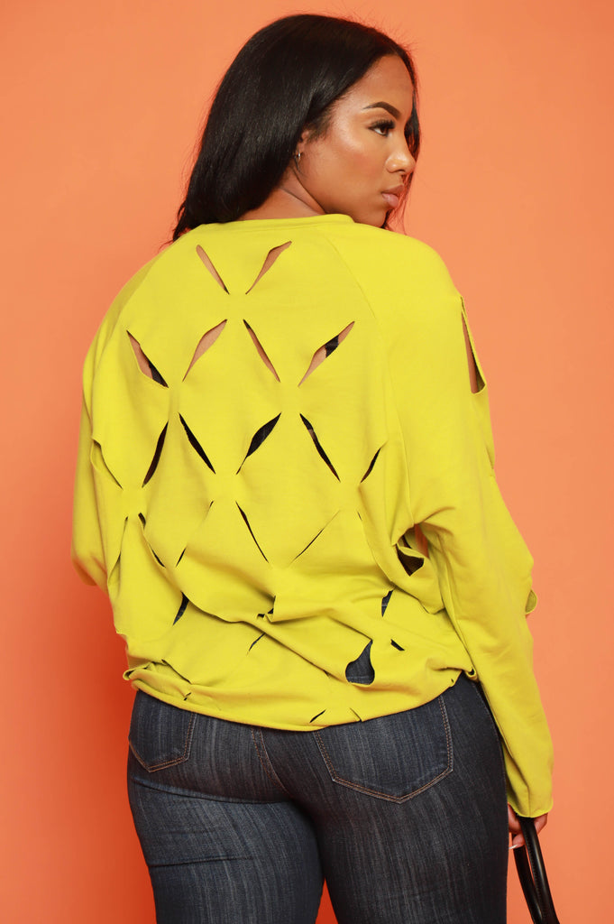 Cross Me Oversized Cut Out Sweater - Lime - grundigemergencyradio