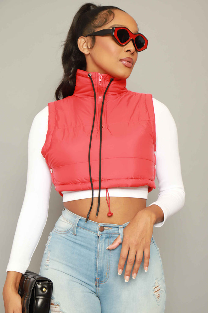 Mark My Words Adjustable Cropped Puffer Vest - Red - grundigemergencyradio