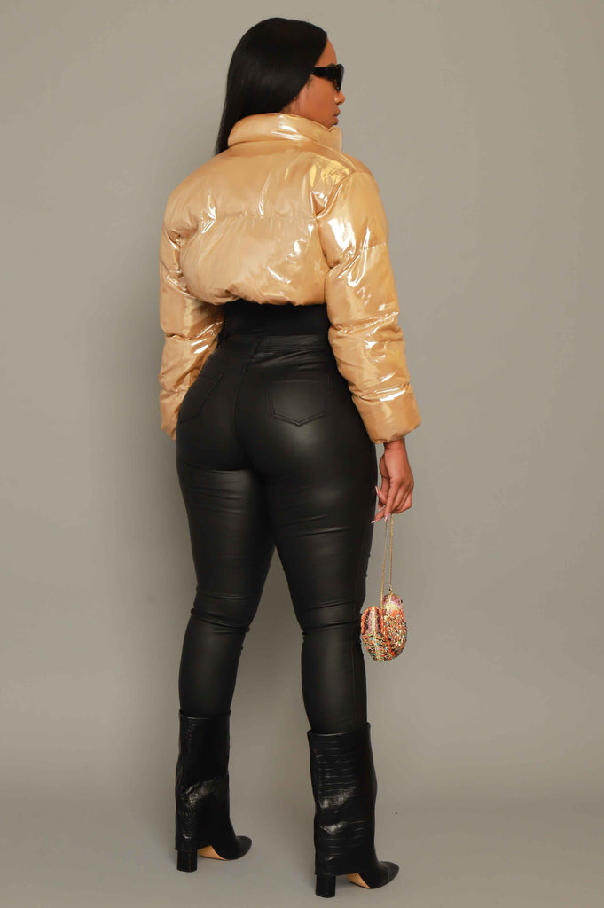 Gold Rush Cropped Metallic Puffer Coat - Gold - grundigemergencyradio