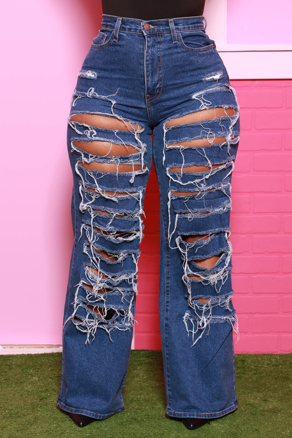 Stray Away High Rise Distressed Bootcut Jeans - Dark Wash - grundigemergencyradio