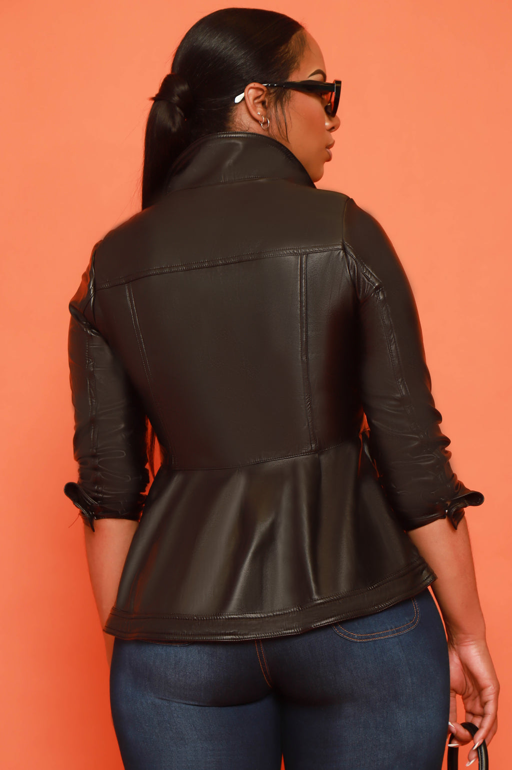 Make It Hot Faux Leather Peplum Jacket - Black - grundigemergencyradio