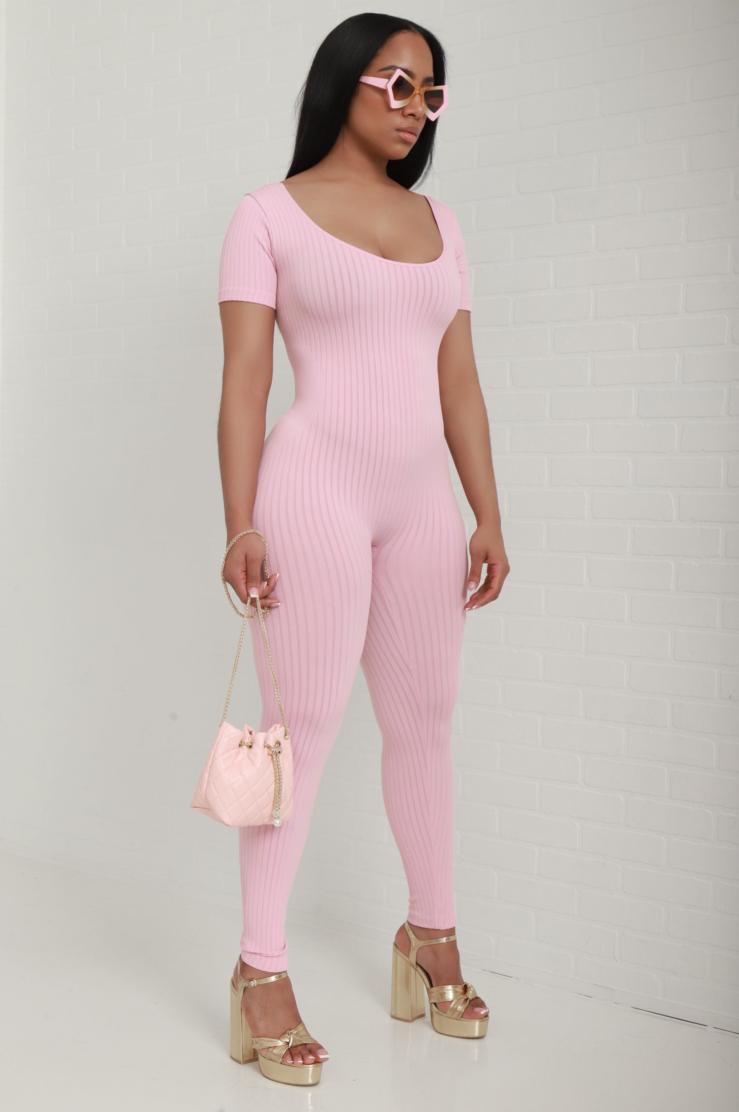 Woord commando duisternis Hustle Hard Short Sleeve Ribbed Jumpsuit - Baby Pink - Swank A Posh