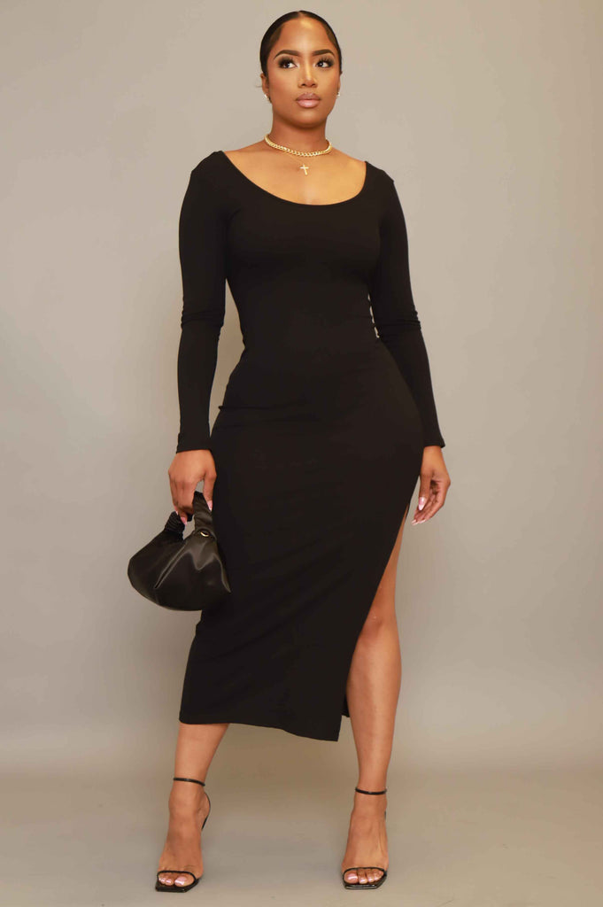 Good Love Scoop Neck Midi Dress - Black - grundigemergencyradio