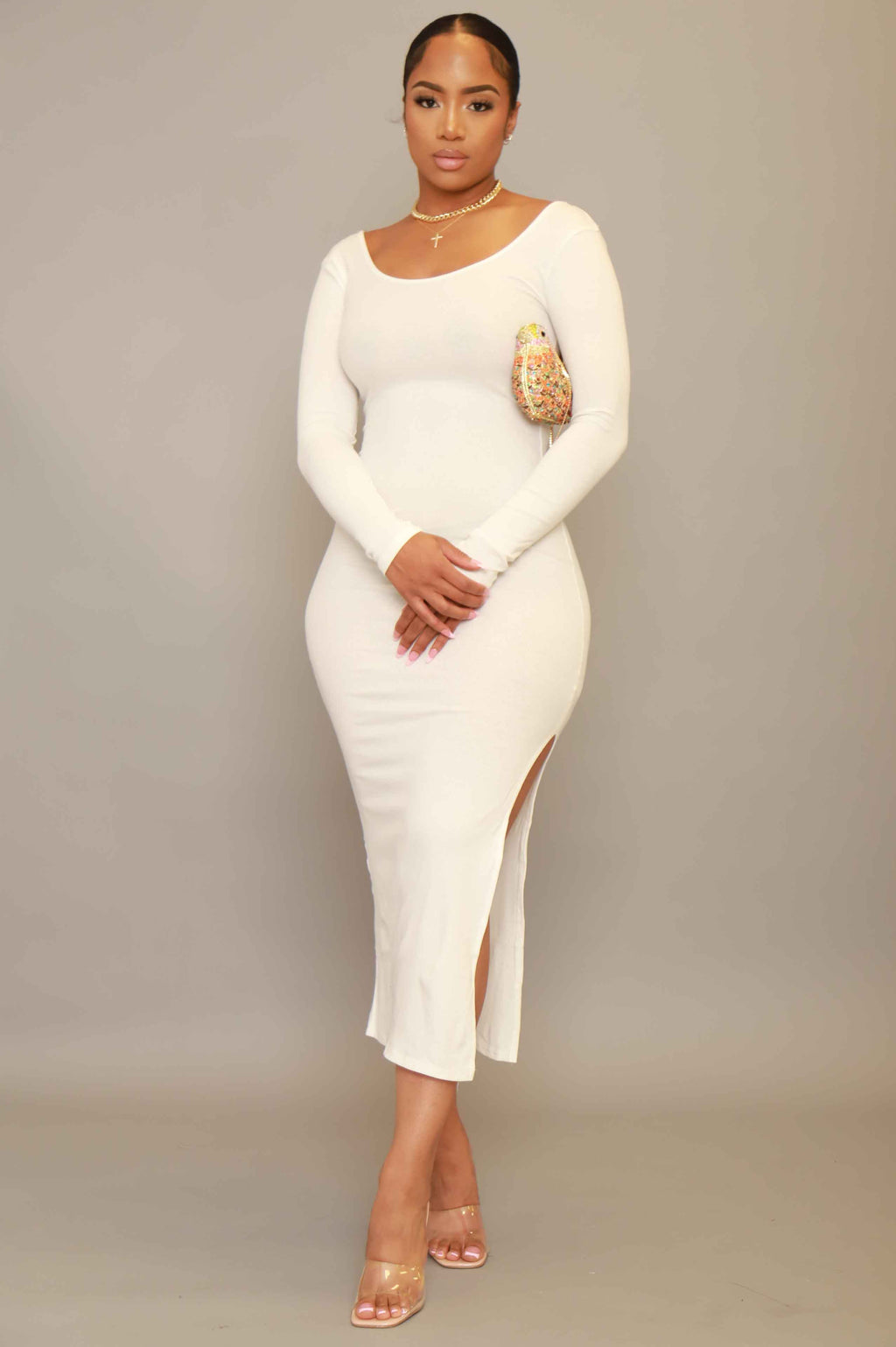 Good Love Scoop Neck Midi Dress - Soft White - grundigemergencyradio