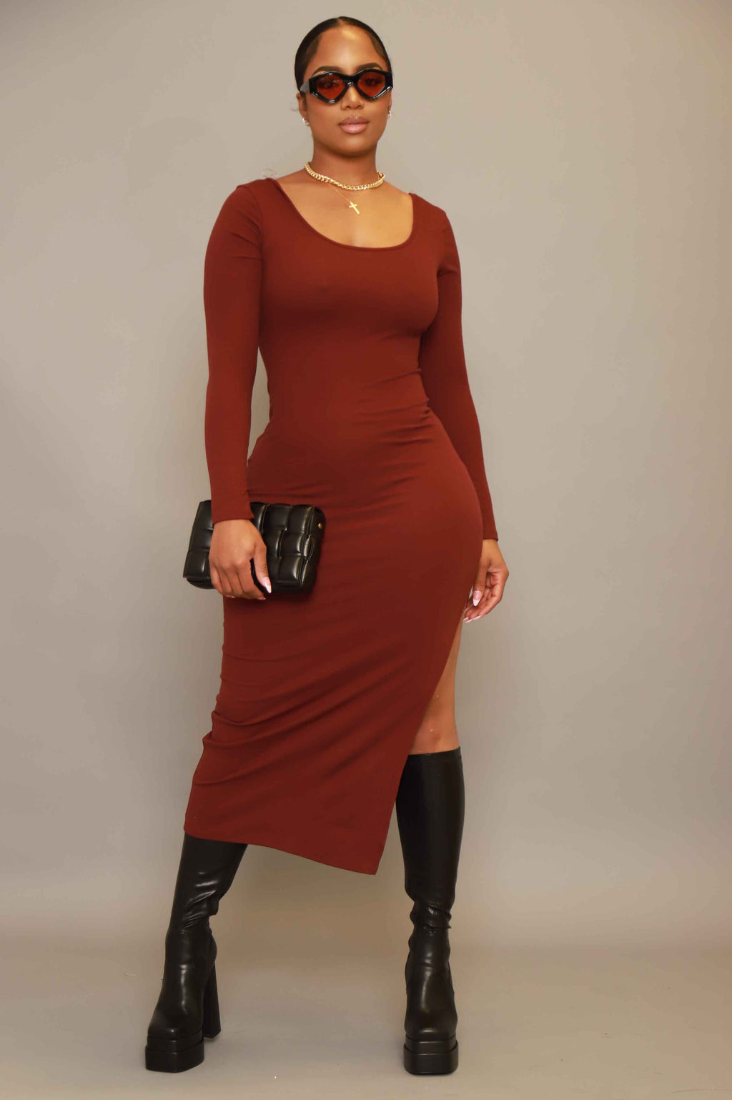 Good Love Scoop Neck Midi Dress - Merlot - grundigemergencyradio