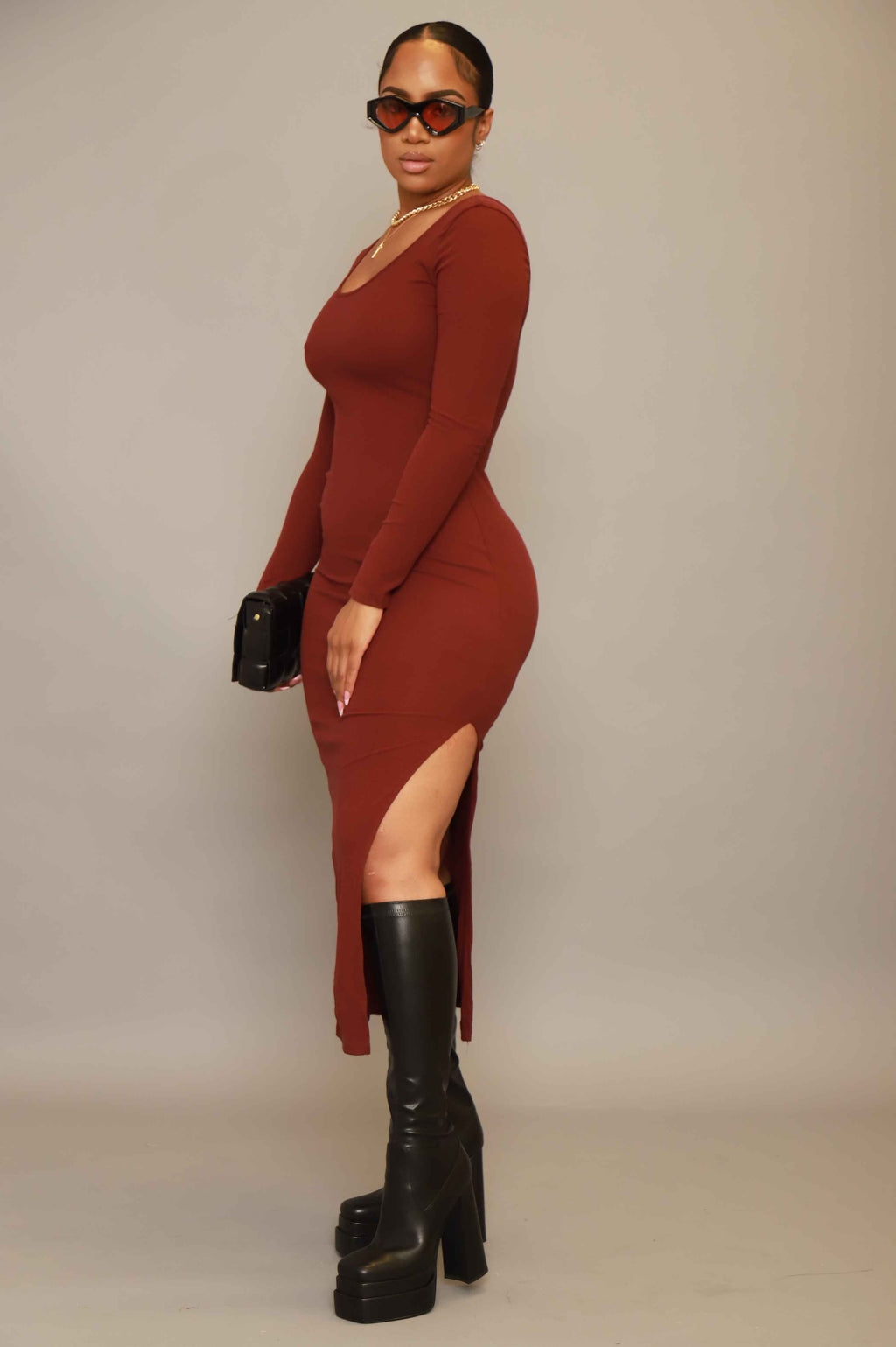 Good Love Scoop Neck Midi Dress - Merlot - grundigemergencyradio