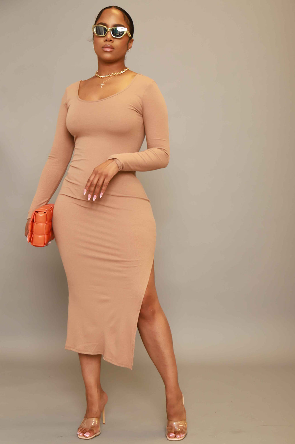 Good Love Scoop Neck Midi Dress - Taupe - grundigemergencyradio