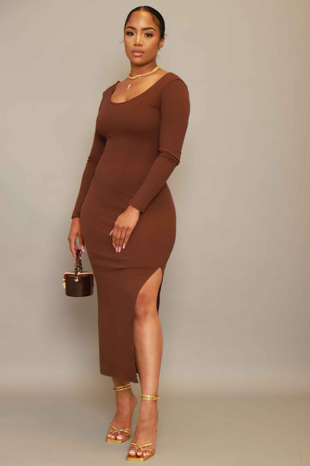 Good Love Scoop Neck Midi Dress - Deep Chocolate - grundigemergencyradio