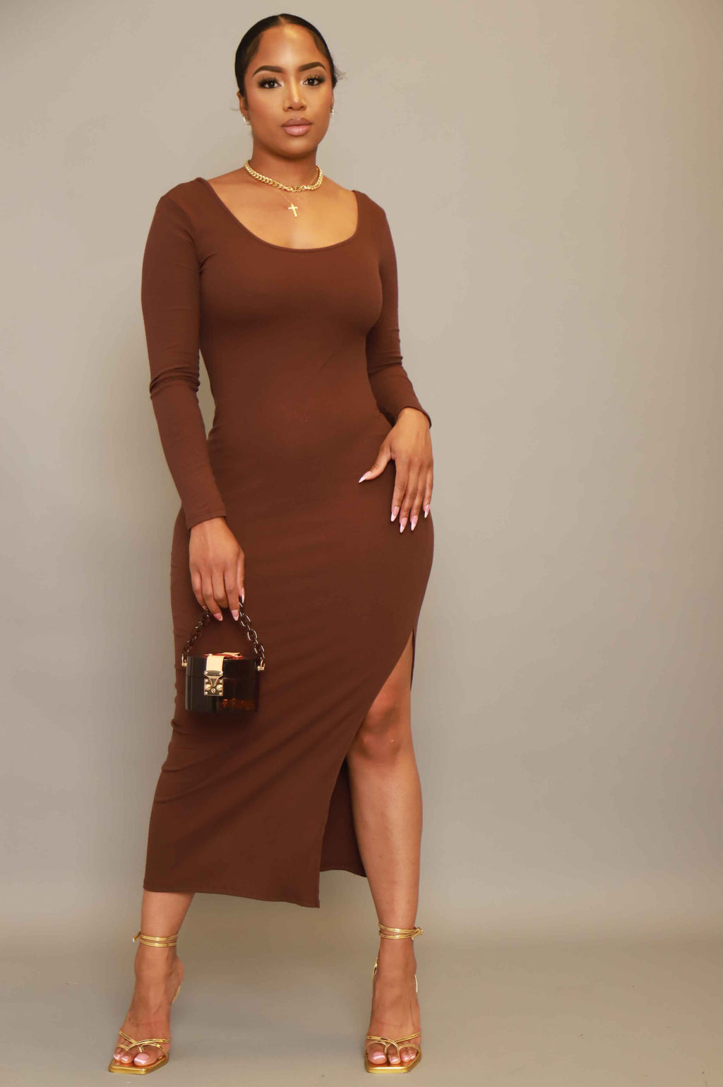 Good Love Scoop Neck Midi Dress - Deep Chocolate - grundigemergencyradio