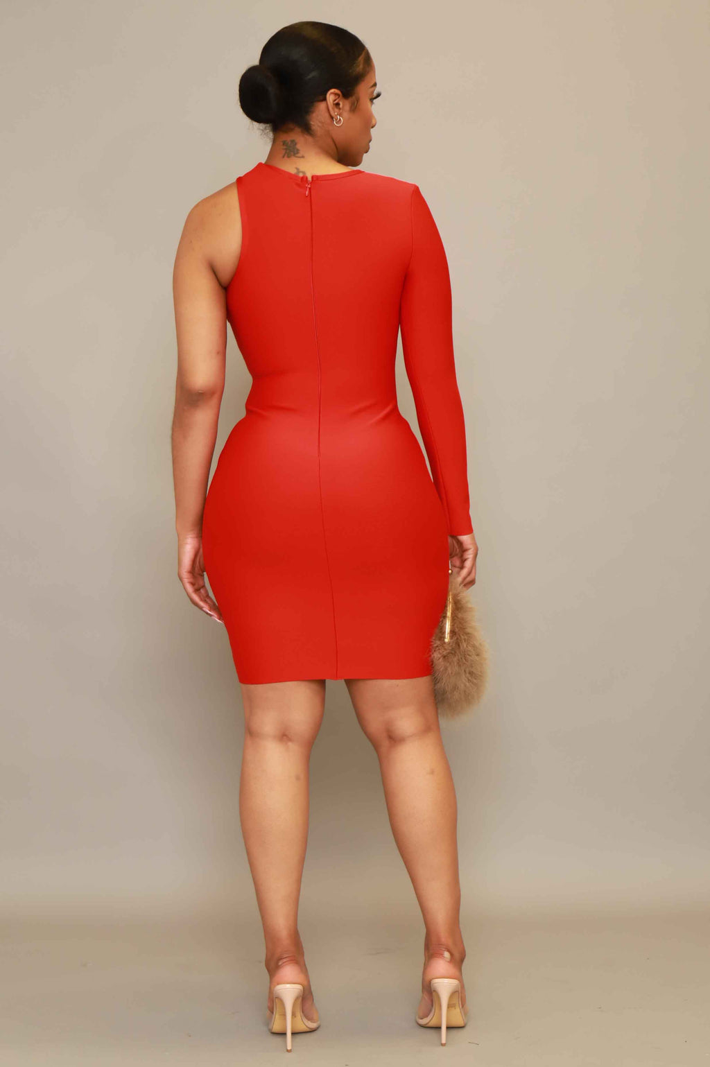 Cuff Me One Shoulder Peekaboo Bandage Dress - Red - grundigemergencyradio