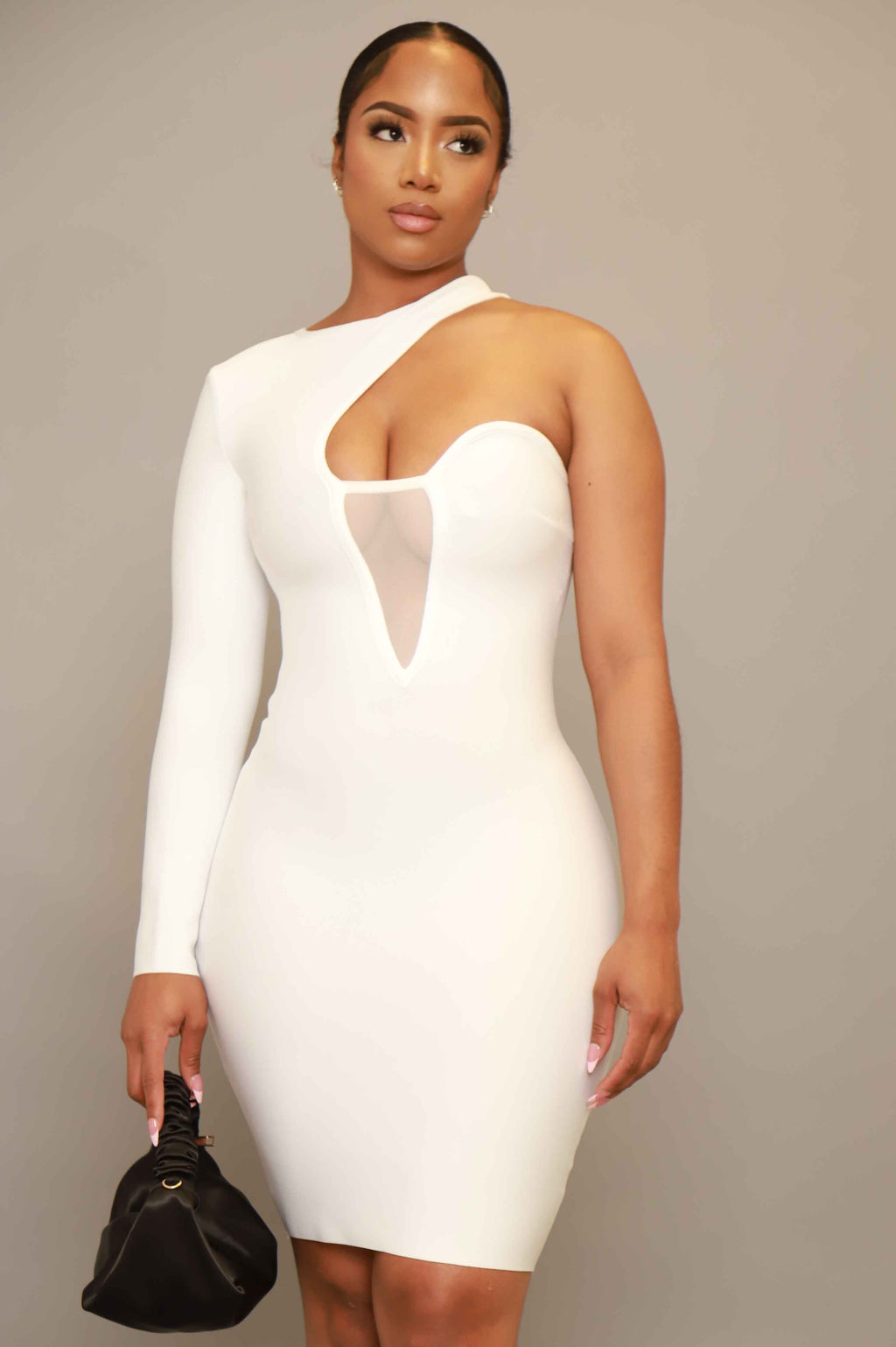 Cuff Me One Shoulder Peekaboo Bandage Dress - White - grundigemergencyradio