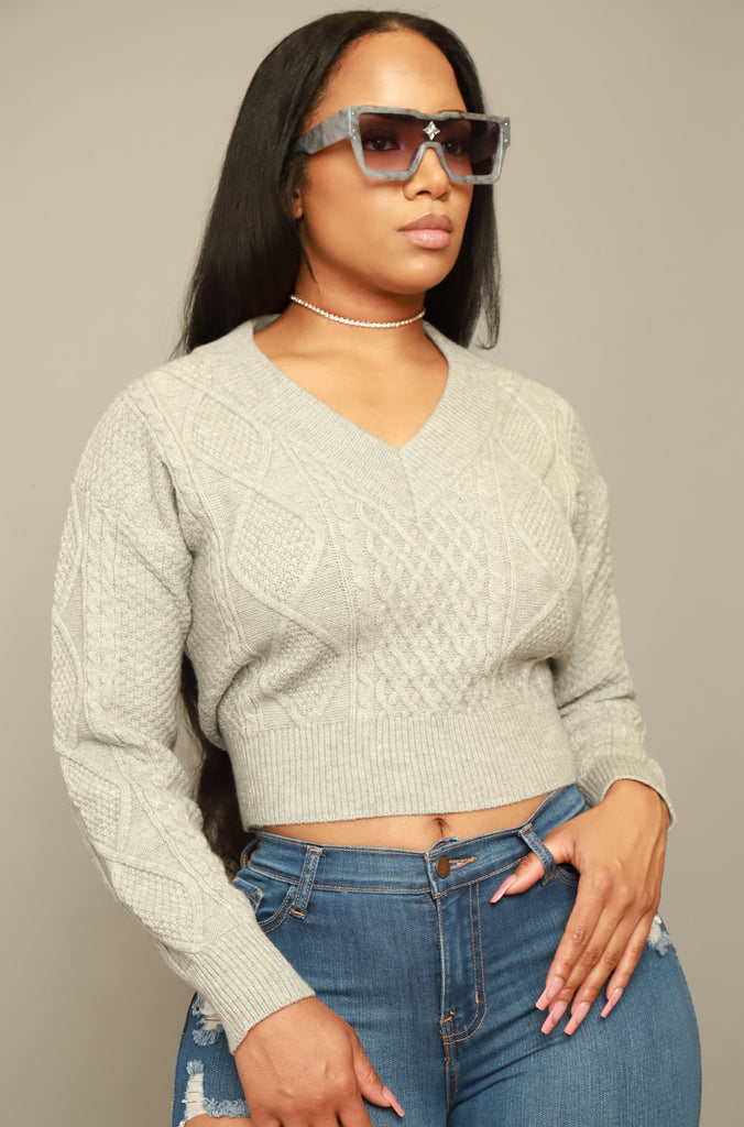 Lay It Out Tie Back Knit Sweater - Heather Grey - grundigemergencyradio