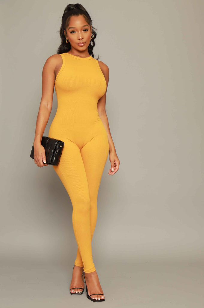 About That Snatched Sleeveless Jumpsuit - Mustard - grundigemergencyradio