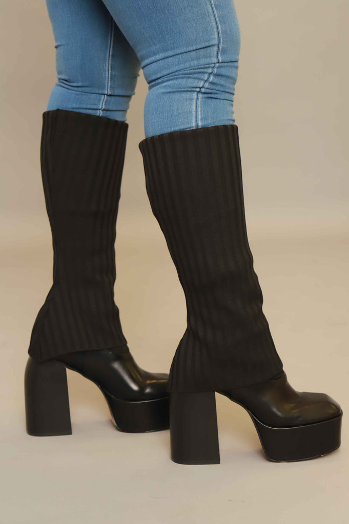 All Access Chunky Platform Knit Boots - Black - grundigemergencyradio