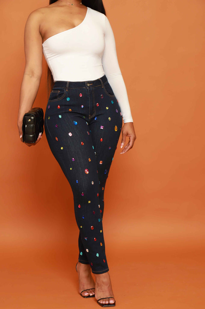 Too Pretty Jewel Embellished Jeans - Dark Wash - grundigemergencyradio