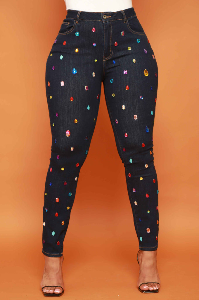 Too Pretty Jewel Embellished Jeans - Dark Wash - grundigemergencyradio