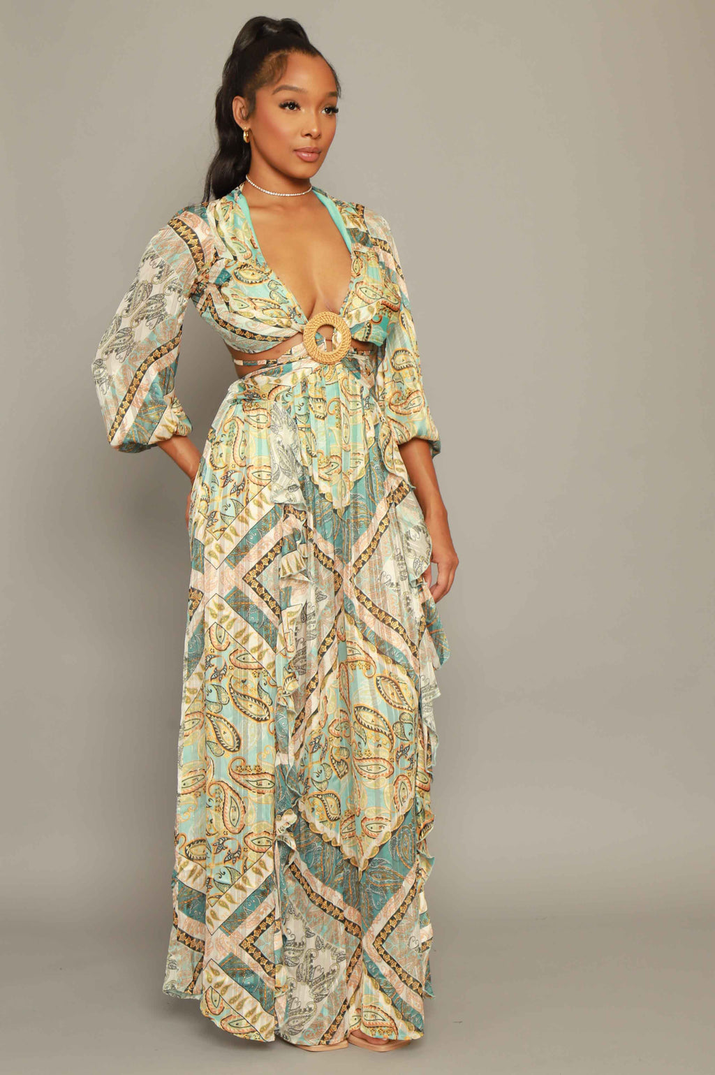 Your Fault Printed Cut Out Maxi Dress - Green - grundigemergencyradio