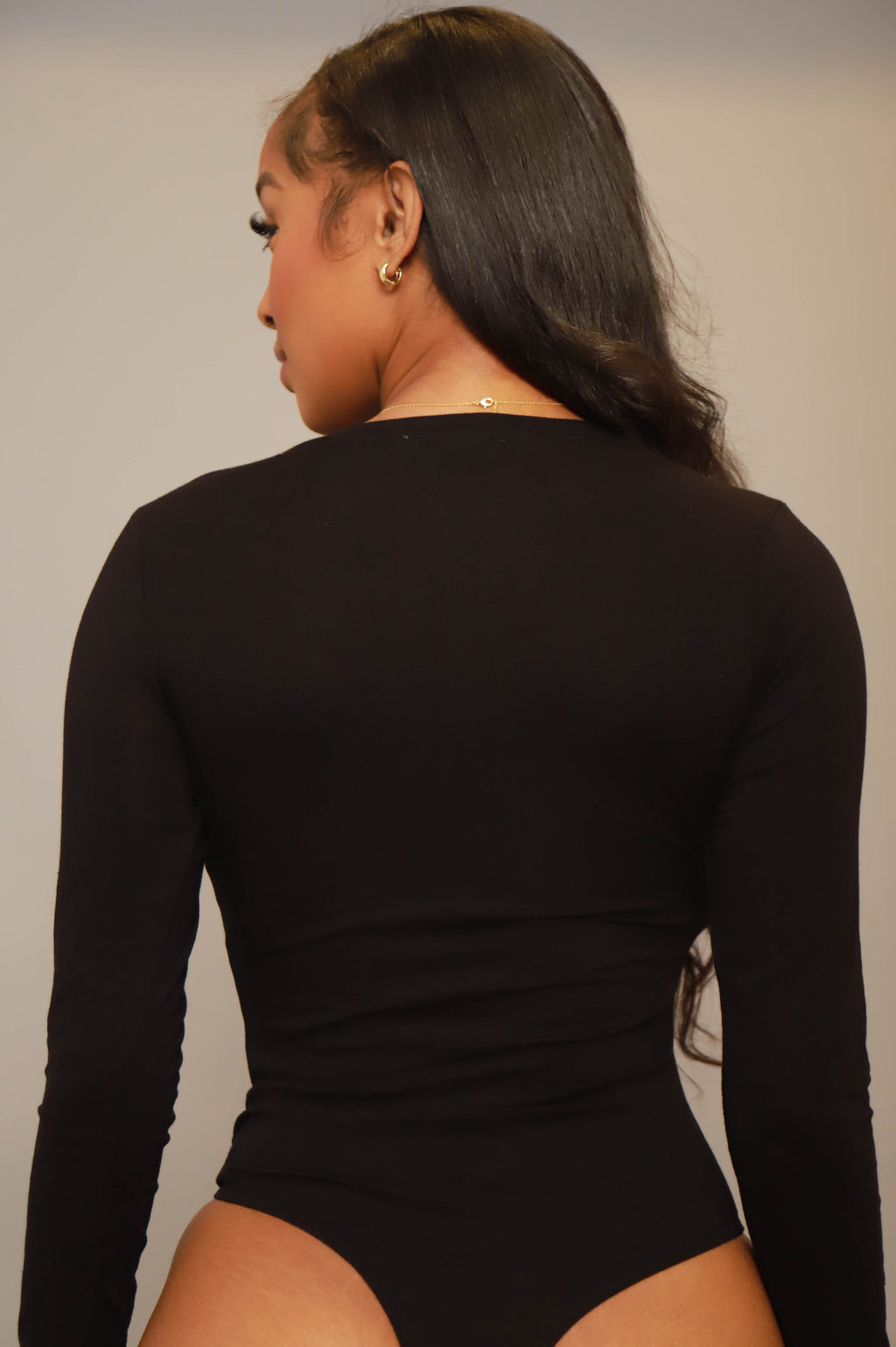 No Attachments Long Sleeve V-Neck Bodysuit - Black - grundigemergencyradio