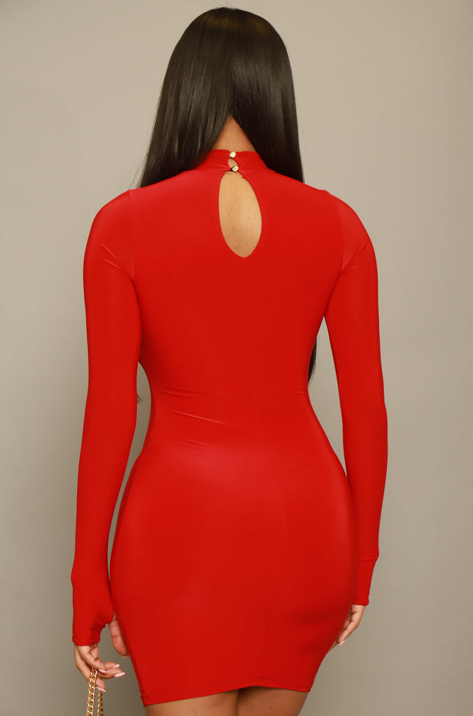 How It Went Mock Neck Mini Dress - Red - grundigemergencyradio