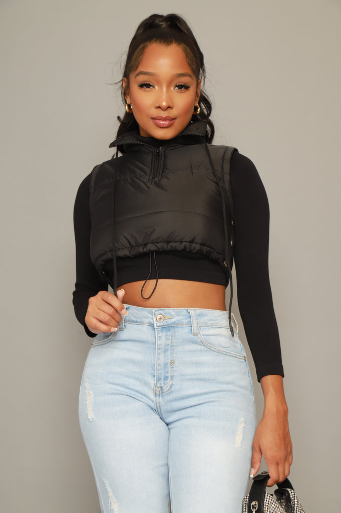 Mark My Words Adjustable Cropped Puffer Vest - Black - grundigemergencyradio