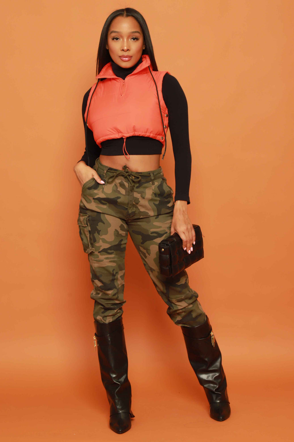 Mark My Words Adjustable Cropped Puffer Vest - Orange - grundigemergencyradio