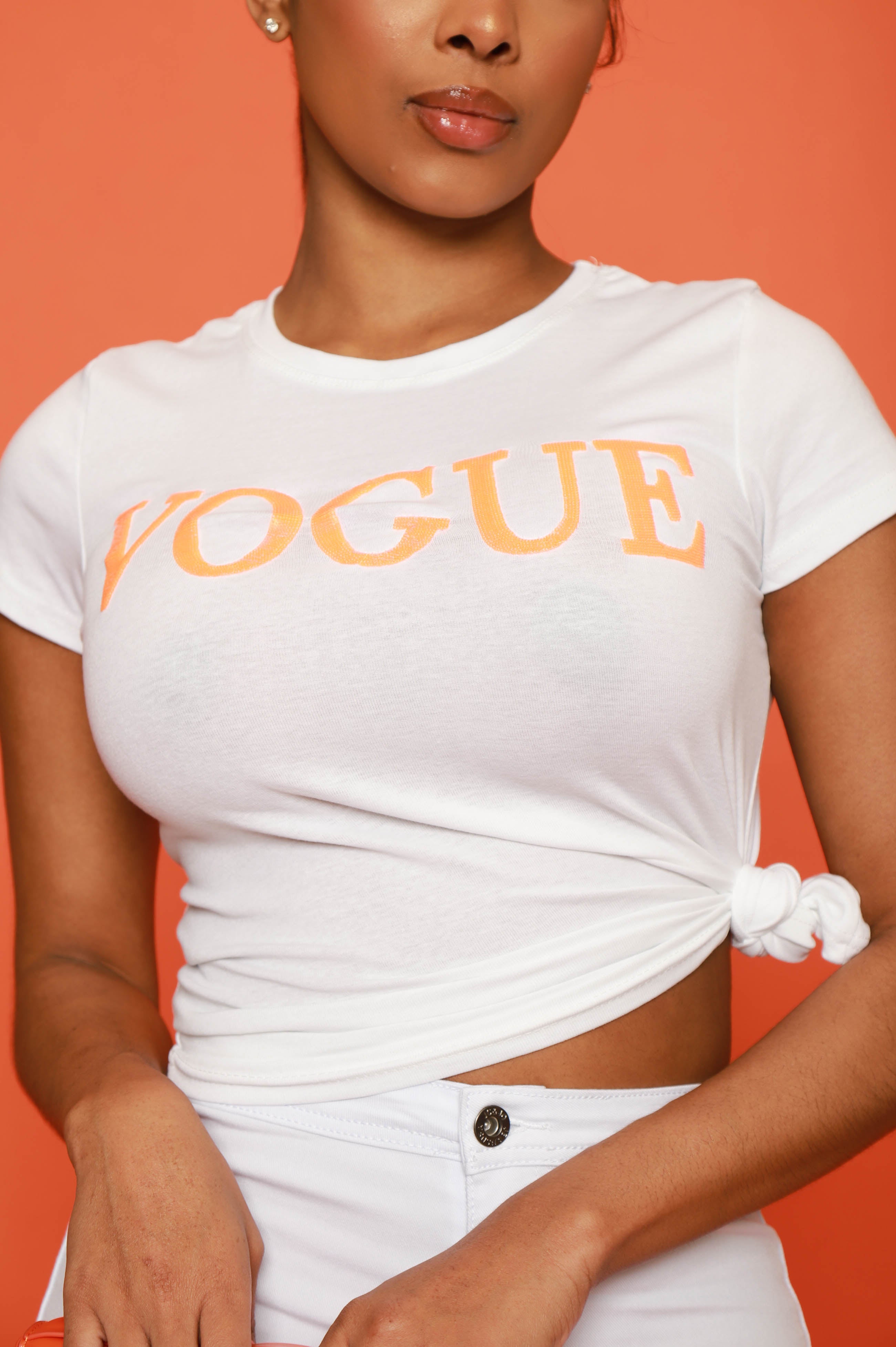 Image of In Vogue Sequined T-Shirt - Orange