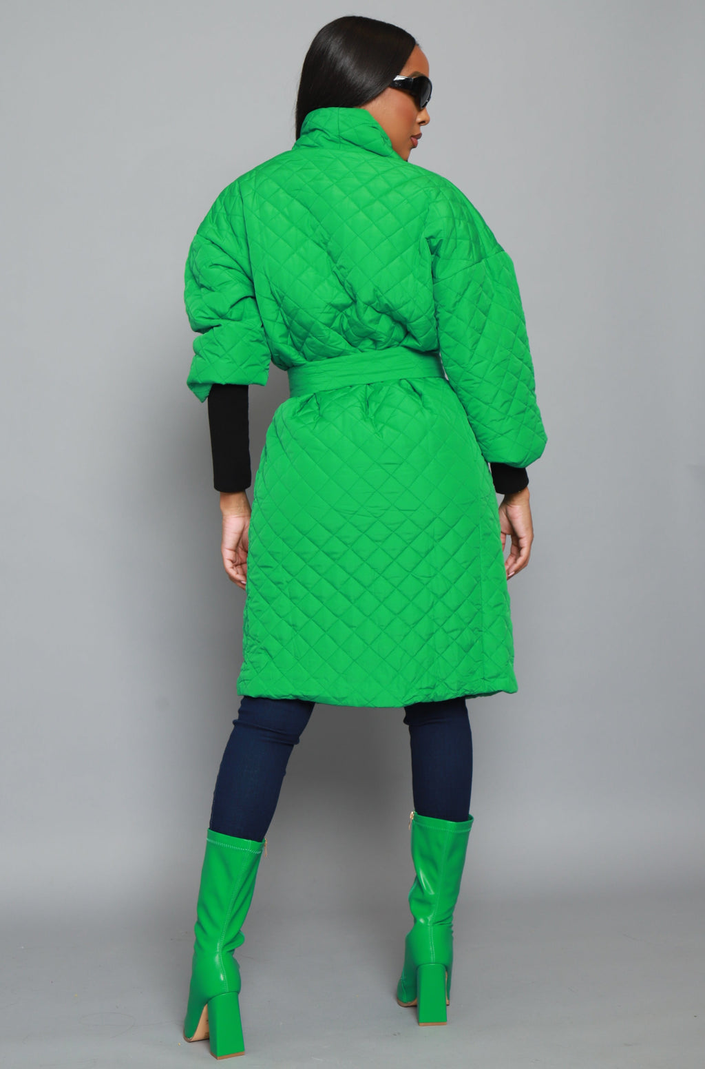 Doing Well Oversized Quilted Trenchcoat - Kelly Green