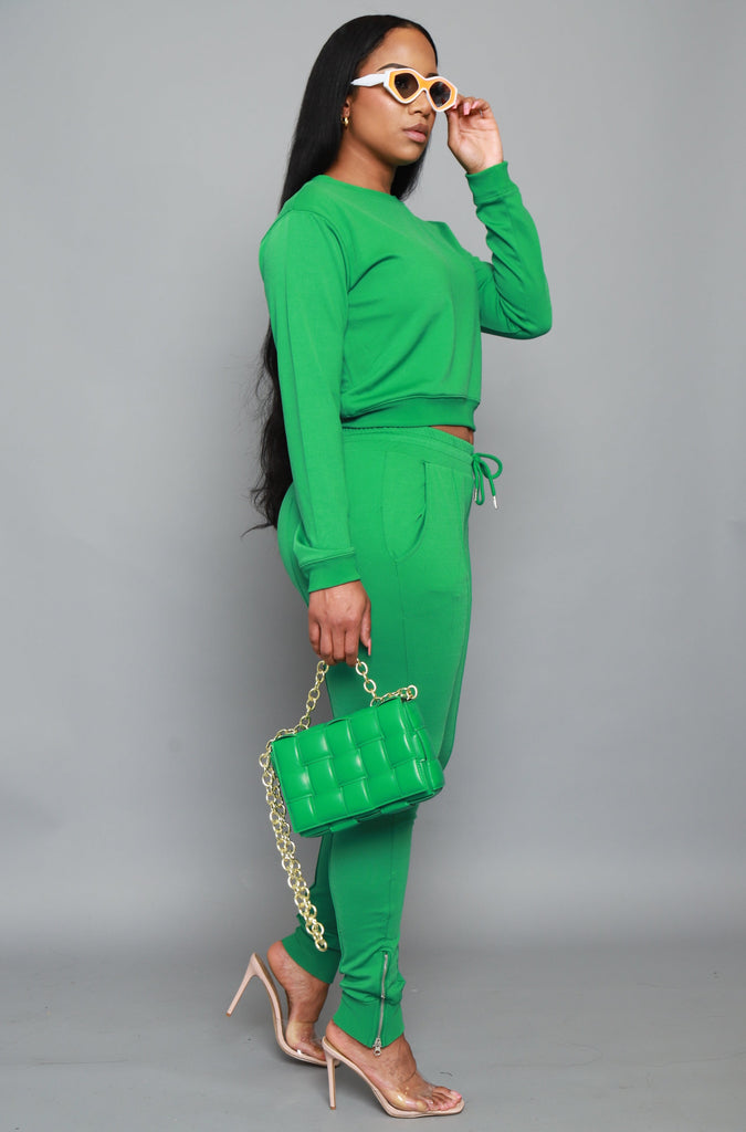 Say When Reverse Long Sleeve Pants Set - Kelly Green