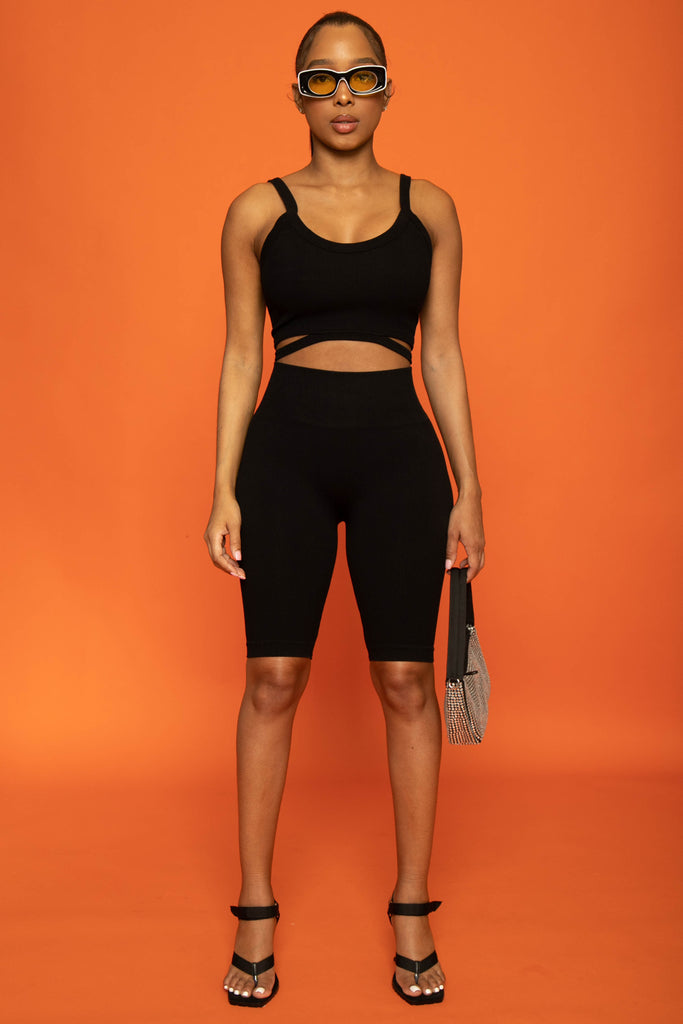 Run It Ribbed Tank Biker Short Set - Black - grundigemergencyradio