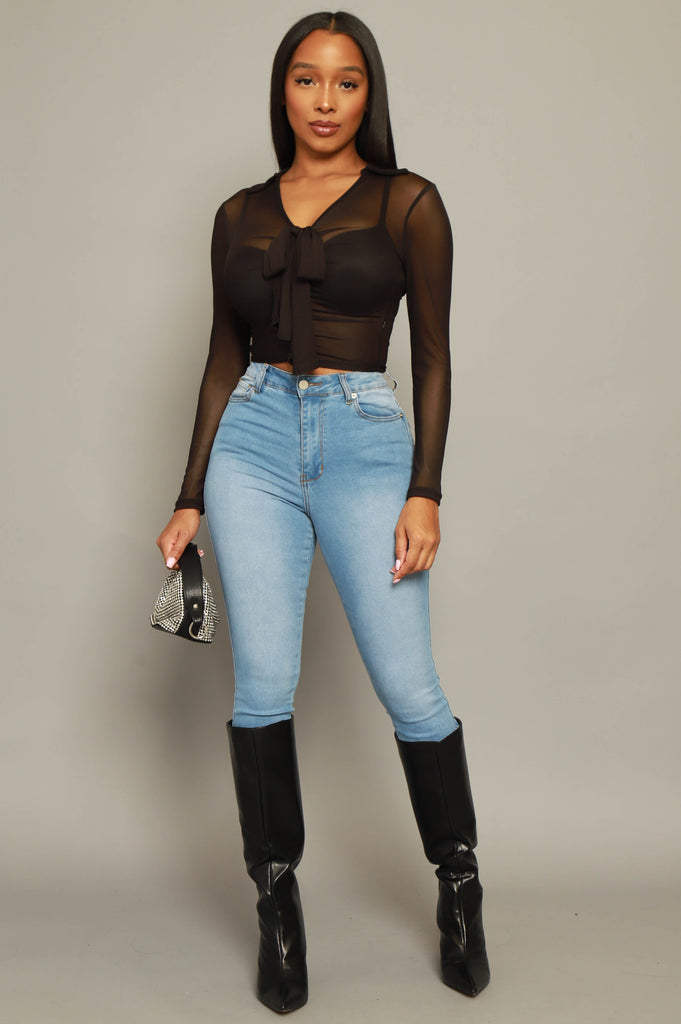 Shapeshifter Knit Mesh Crop Top - Black - grundigemergencyradio