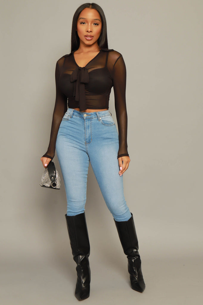 Shapeshifter Knit Mesh Crop Top - Black - grundigemergencyradio