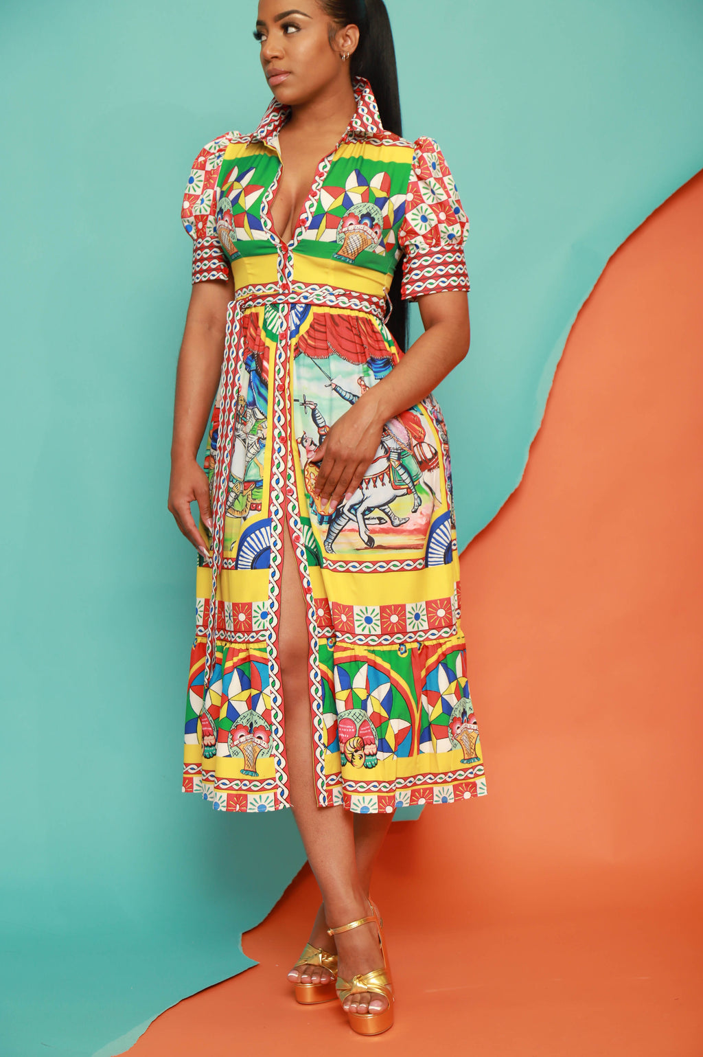 Come Closer Multicolor Printed Midi Dress - grundigemergencyradio